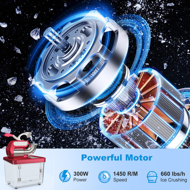 660 LBS/H Commercial Ice Crusher 120V 300W Stainless Steel Electric Ice Shaver Snow Cone Machine with Anti-slip Foot Pads, Dual Blades, Safety On/Off Switch