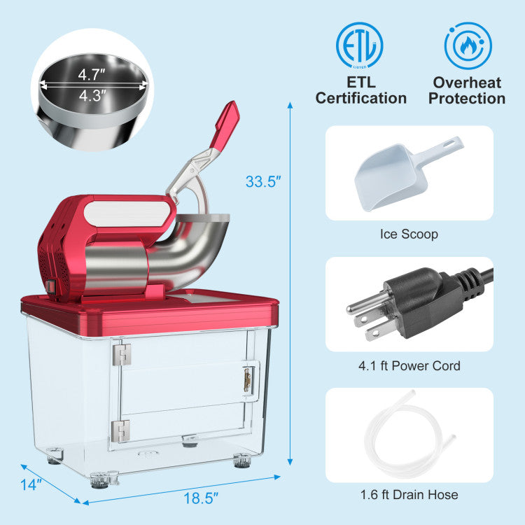 660 LBS/H Commercial Ice Crusher 120V 300W Stainless Steel Electric Ice Shaver Snow Cone Machine with Anti-slip Foot Pads, Dual Blades, Safety On/Off Switch