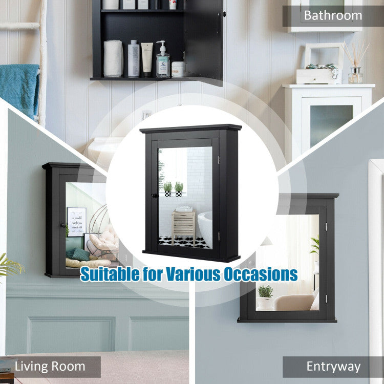 Wall Mount Bathroom Cabinet with One Mirror Single Door Adjustable Shelves Retro Handle