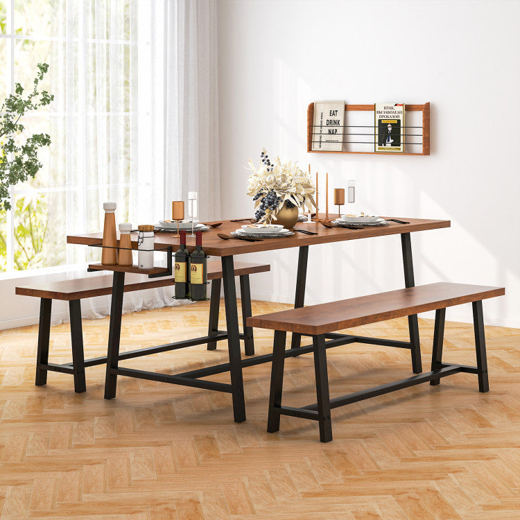 72” Heavy-Duty Dining Table Set 3-Piece Kitchen Dinette Set with 2 Benches and Condiment Holder