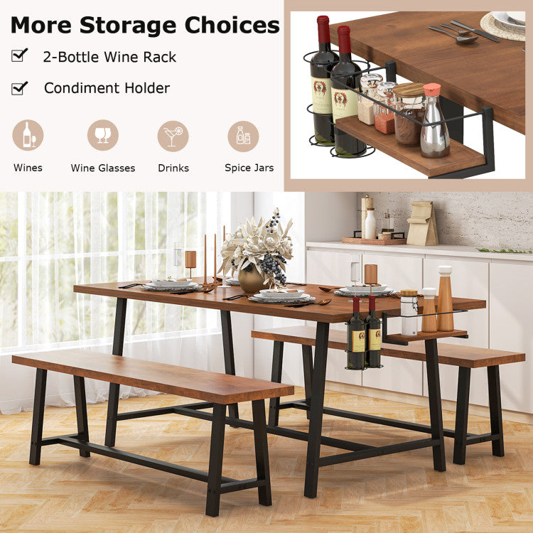 72” Heavy-Duty Dining Table Set 3-Piece Kitchen Dinette Set with 2 Benches and Condiment Holder