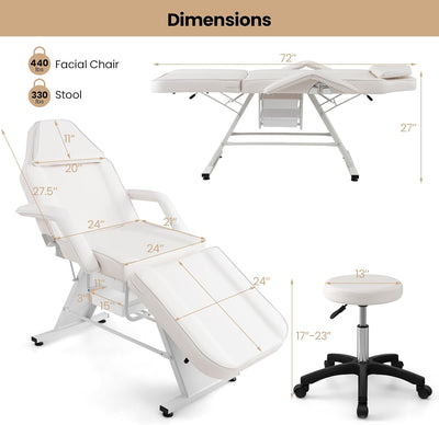 72 Inch Massage Bed 3-Section Tattoo Facial Chair with Adjustable Backrest and Storage Boxes for Treatment Beauty Spa