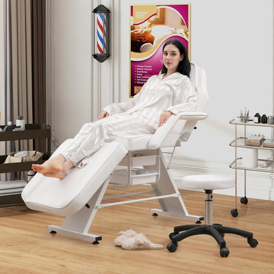 72 Inch Massage Bed 3-Section Tattoo Facial Chair with Adjustable Backrest and Storage Boxes for Treatment Beauty Spa