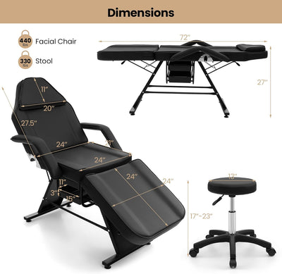 72 Inch Massage Bed 3-Section Tattoo Facial Chair with Adjustable Backrest and Storage Boxes for Treatment Beauty Spa