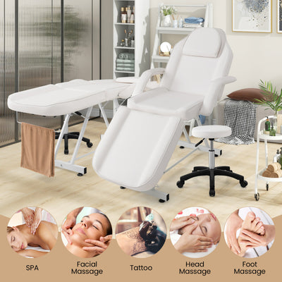 73 Inch Massage Bed Facial Chair Set 3-Section Convertible Tattoo Esthetician Chair with Adjustable Backrest and Towel Rack