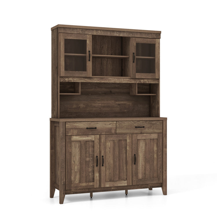 78.5" Tall Kitchen Pantry Storage Cabinet Freestanding Hutch Buffet Storage Unit with Adjustable Shelves and Microwave Countertop