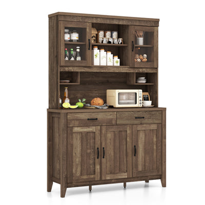 78.5" Tall Kitchen Pantry Storage Cabinet Freestanding Hutch Buffet Storage Unit with Adjustable Shelves and Microwave Countertop