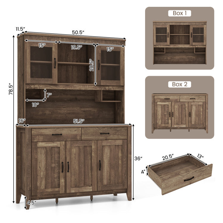 78.5" Tall Kitchen Pantry Storage Cabinet Freestanding Hutch Buffet Storage Unit with Adjustable Shelves and Microwave Countertop