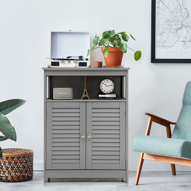 Wood Freestanding Bathroom Storage Cabinet with Double Shutter Door