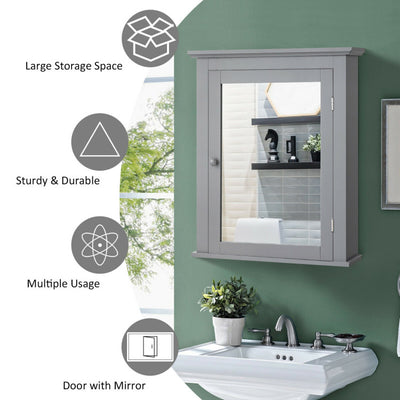 Wall Mount Bathroom Cabinet with One Mirror Single Door Adjustable Shelves Retro Handle