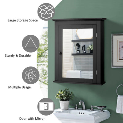 Wall Mount Bathroom Cabinet with One Mirror Single Door Adjustable Shelves Retro Handle