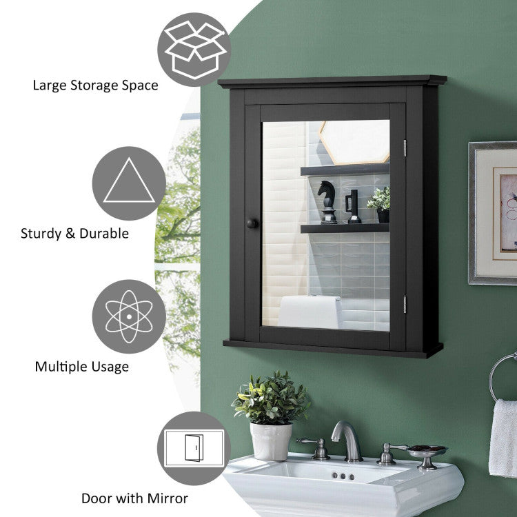 Wall Mount Bathroom Cabinet with One Mirror Single Door Adjustable Shelves Retro Handle