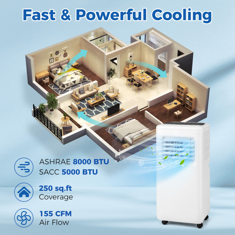 8000 BTU Portable Air Conditioner 3-in-1 AC Unit with Dehumidifier and Remote Control