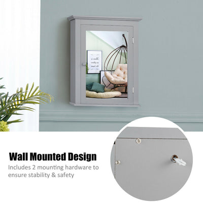 Wall Mount Bathroom Cabinet with One Mirror Single Door Adjustable Shelves Retro Handle