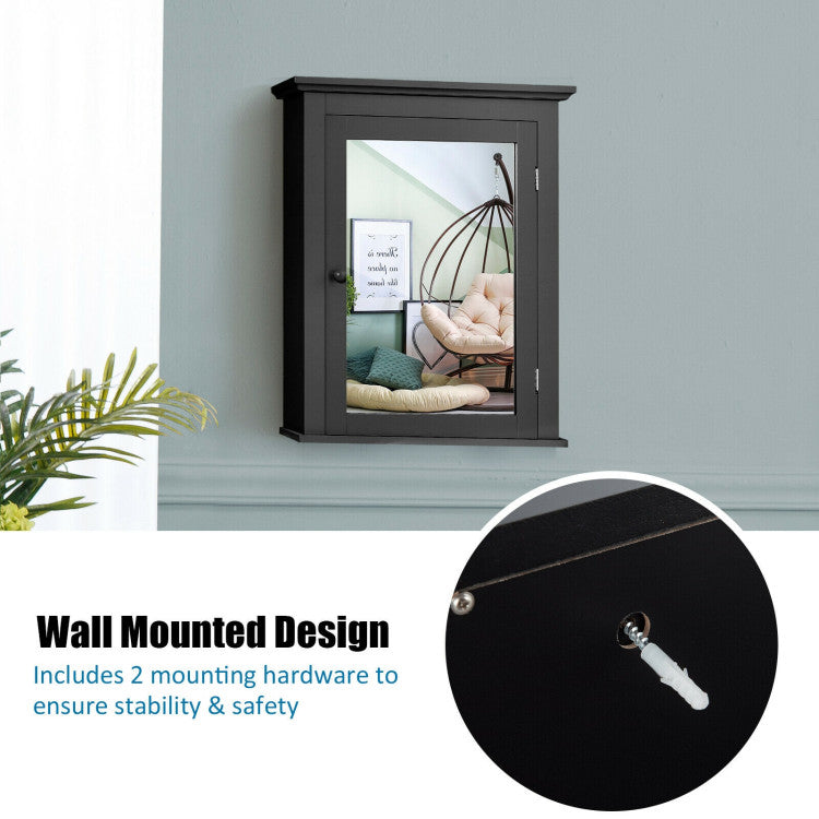 Wall Mount Bathroom Cabinet with One Mirror Single Door Adjustable Shelves Retro Handle