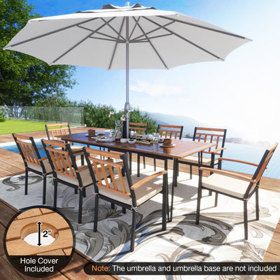 9 Pieces Outdoor Acacia Wood Dining Table Set Patio Furniture Set with Umbrella Hole and Cushions