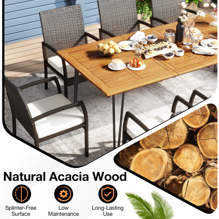 9 Pieces Patio Acacia Wood Dining Table Set Outdoor Heavy Duty Furniture Set with Umbrella Hole and Cushions