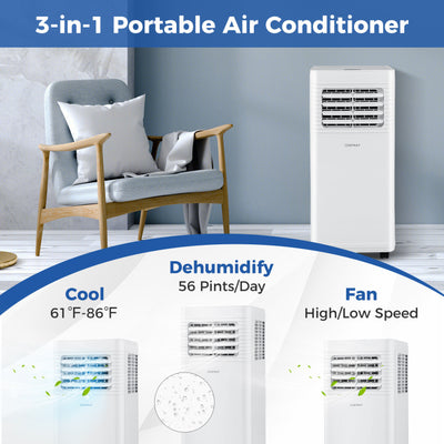 8000/9000 BTU Portable Air Conditioner 3 in 1 AC Unit with 24H Timer and 4 Universal Wheels