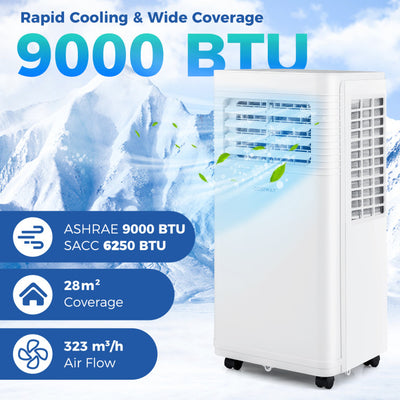 8000/9000 BTU Portable Air Conditioner 3 in 1 AC Unit with 24H Timer and 4 Universal Wheels