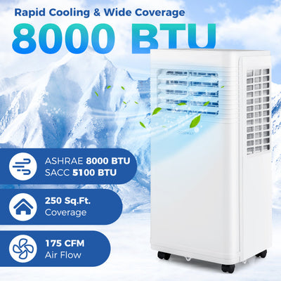 8000/9000 BTU Portable Air Conditioner 3 in 1 AC Unit with 24H Timer and 4 Universal Wheels