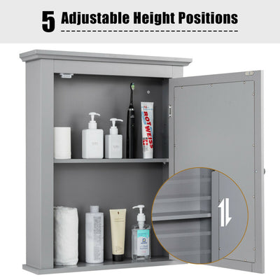 Wall Mount Bathroom Cabinet with One Mirror Single Door Adjustable Shelves Retro Handle