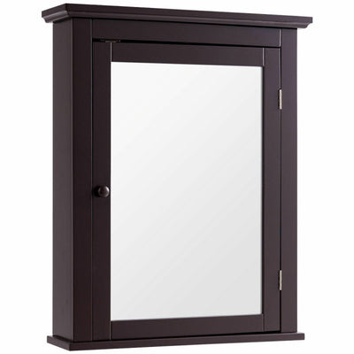 Wall Mount Bathroom Cabinet with One Mirror Single Door Adjustable Shelves Retro Handle