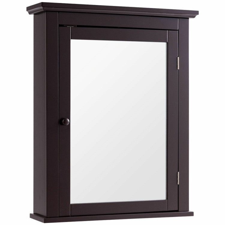 Wall Mount Bathroom Cabinet with One Mirror Single Door Adjustable Shelves Retro Handle