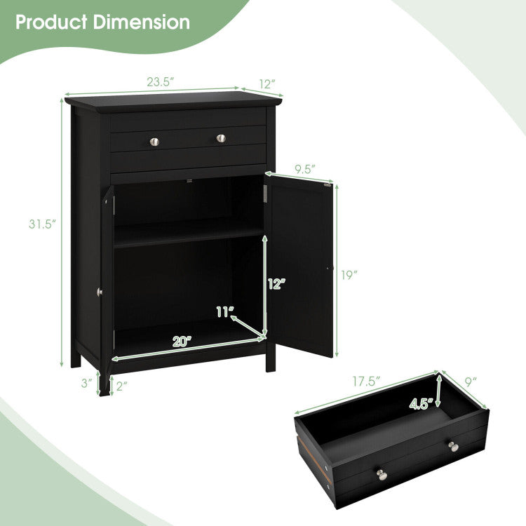 2-Door Freestanding Bathroom Cabinet with Drawer and Adjustable Shelf