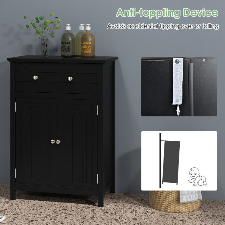 2-Door Freestanding Bathroom Cabinet with Drawer and Adjustable Shelf