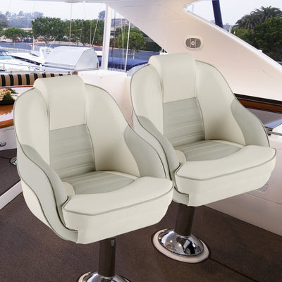 Captain Bucket Seat Pontoon Boat Seats High Back Boat Sightseeing Chair with Curve Armrest and Waterproof PVC Leather