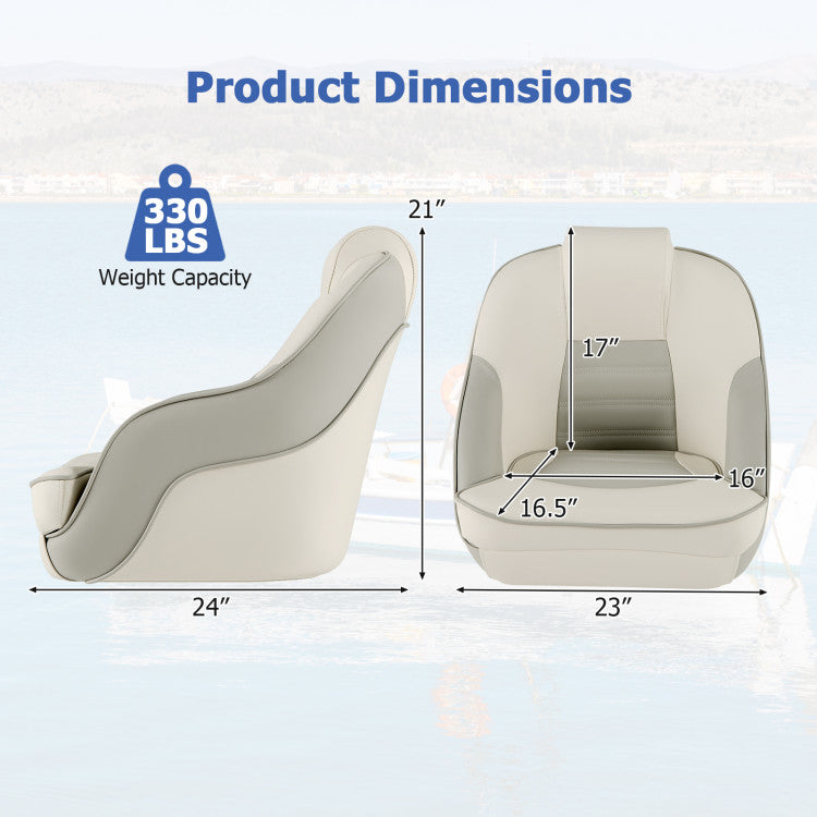 Captain Bucket Seat Pontoon Boat Seats High Back Boat Sightseeing Chair with Curve Armrest and Waterproof PVC Leather