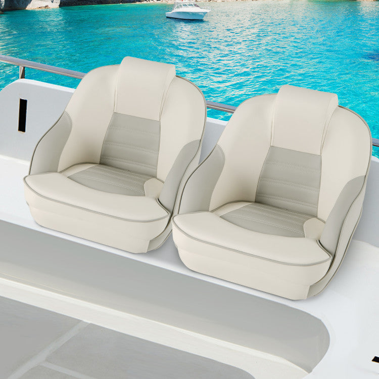 Captain Bucket Seat Pontoon Boat Seats High Back Boat Sightseeing Chair with Curve Armrest and Waterproof PVC Leather