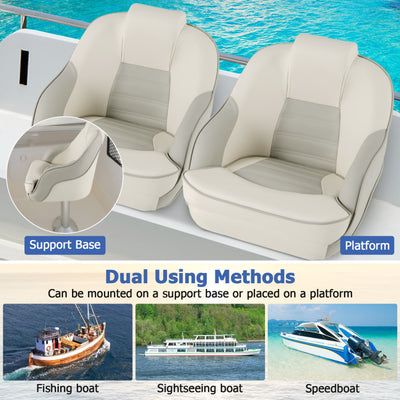 Captain Bucket Seat Pontoon Boat Seats High Back Boat Sightseeing Chair with Curve Armrest and Waterproof PVC Leather