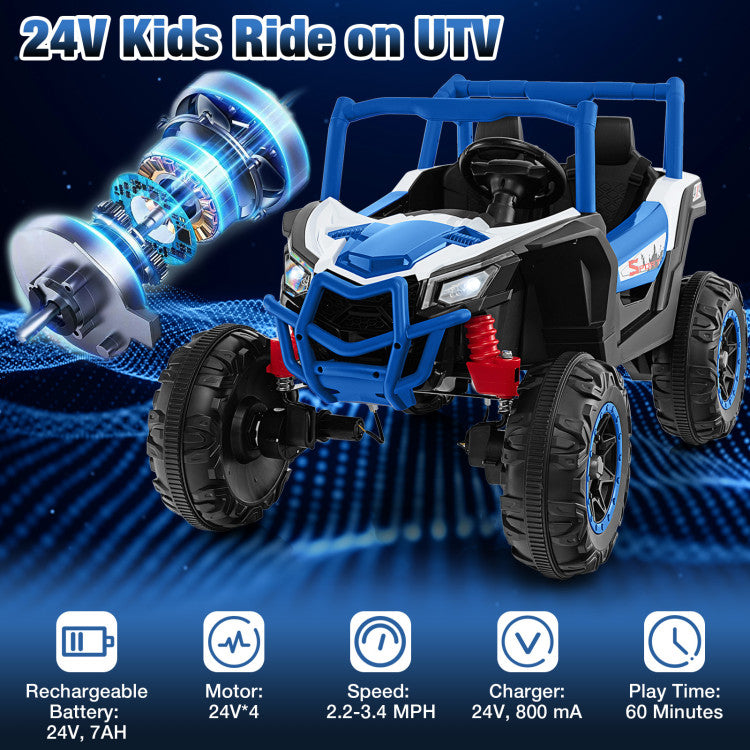 24V 2-Seater Kids Ride On UTV Off-Road Truck Battery Powered Toy Car with Remote Control and Suspension Spring System