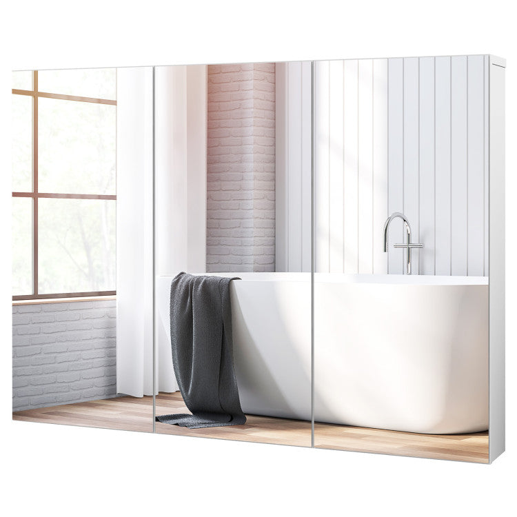 Frameless Bathroom Wall Mounted Mirror Cabinet with 3 Doors and Adjustable Shelves