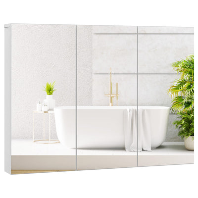 Frameless Bathroom Wall Mounted Mirror Cabinet with 3 Doors and Adjustable Shelves