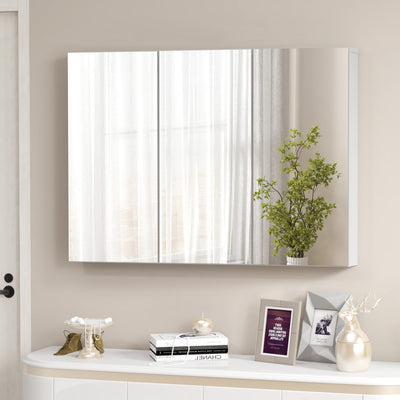 Frameless Bathroom Wall Mounted Mirror Cabinet with 3 Doors and Adjustable Shelves