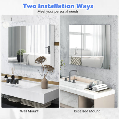 Frameless Bathroom Wall Mounted Mirror Cabinet with 3 Doors and Adjustable Shelves