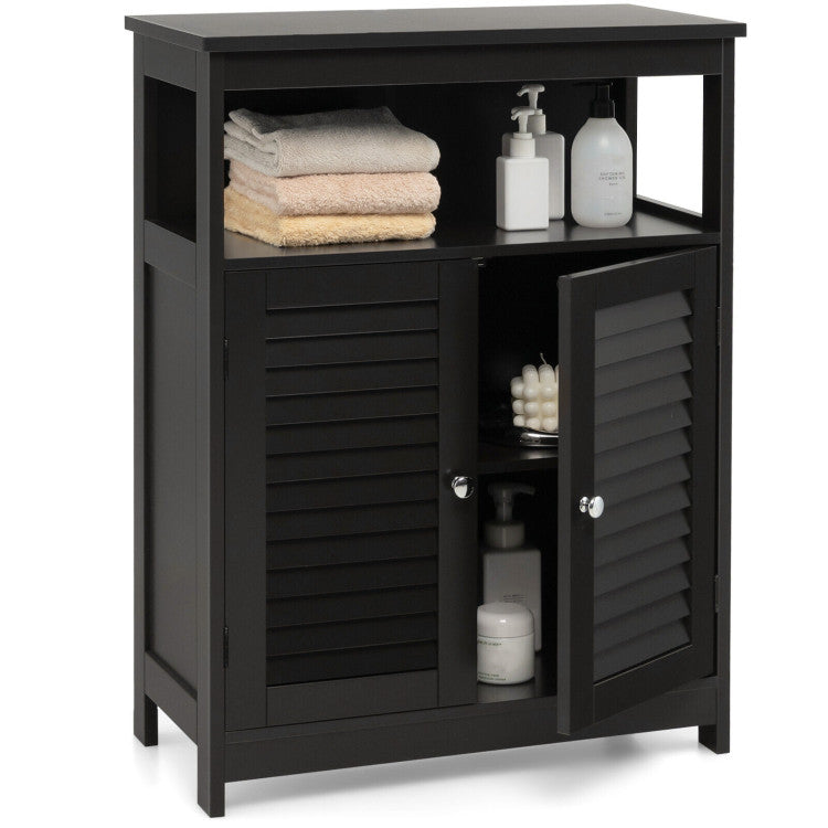 Wood Freestanding Bathroom Storage Cabinet with Double Shutter Door