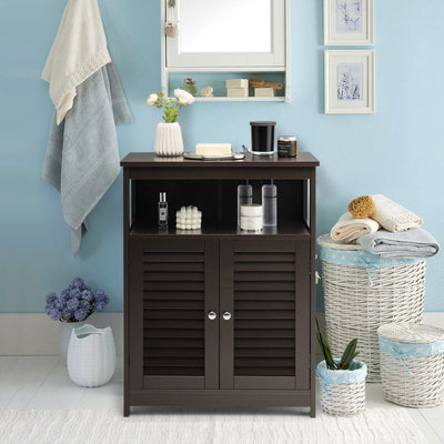 Wood Freestanding Bathroom Storage Cabinet with Double Shutter Door