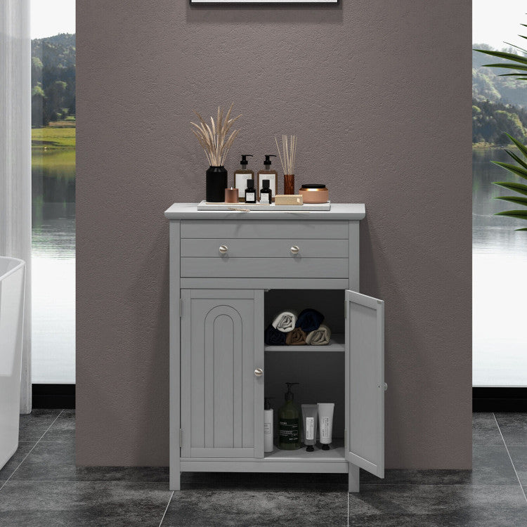 2-Door Freestanding Bathroom Cabinet with Drawer and Adjustable Shelf