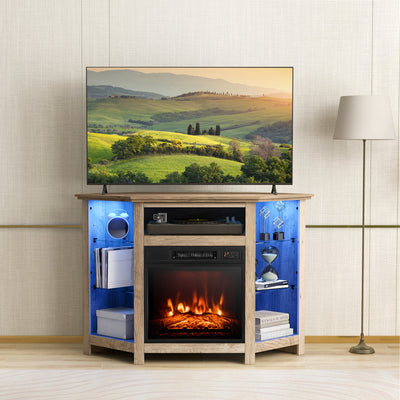 45" Fireplace Corner TV Stand Entertainment Center for TVs up to 50" with Adjustable Shelves