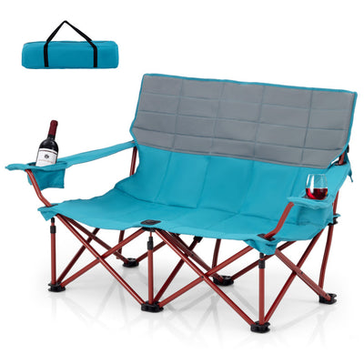 Heavy-Duty 2 Person Camping Chair Oversized Folding Loveseat Couch with Cup Holders and Enlarged Foot Pads