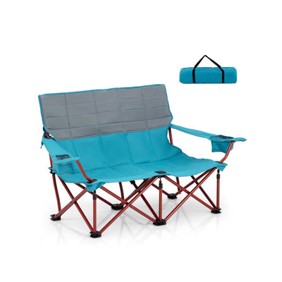 Heavy-Duty 2 Person Camping Chair Oversized Folding Loveseat Couch with Cup Holders and Enlarged Foot Pads