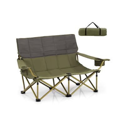 Heavy-Duty 2 Person Camping Chair Oversized Folding Loveseat Couch with Cup Holders and Enlarged Foot Pads