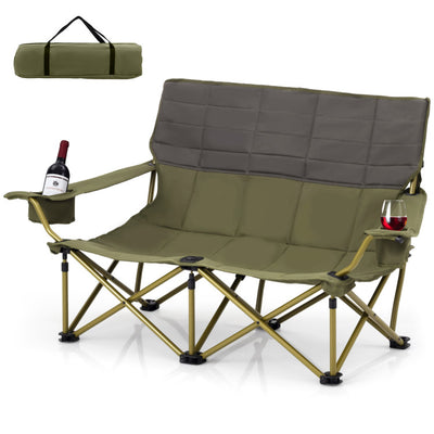 Heavy-Duty 2 Person Camping Chair Oversized Folding Loveseat Couch with Cup Holders and Enlarged Foot Pads