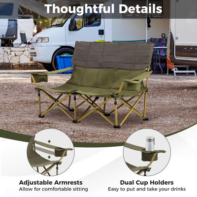 Heavy-Duty 2 Person Camping Chair Oversized Folding Loveseat Couch with Cup Holders and Enlarged Foot Pads