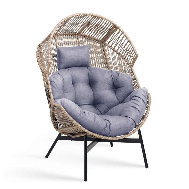 Heavy-Duty Oversized Egg Chair Patio Wicker Lounge Chair with Reclined Backrest and Adjustable Footpads