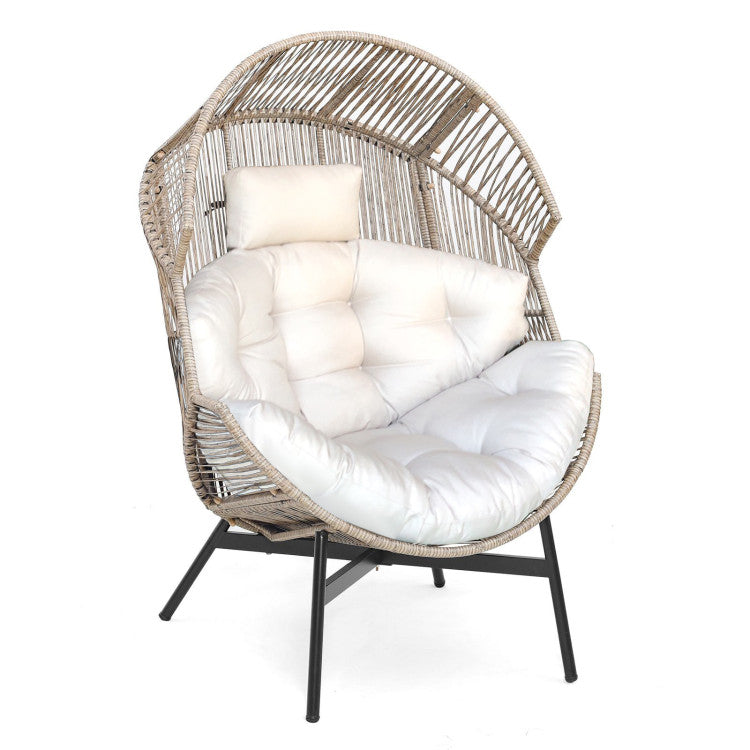 Heavy-Duty Oversized Egg Chair Patio Wicker Lounge Chair with Reclined Backrest and Adjustable Footpads