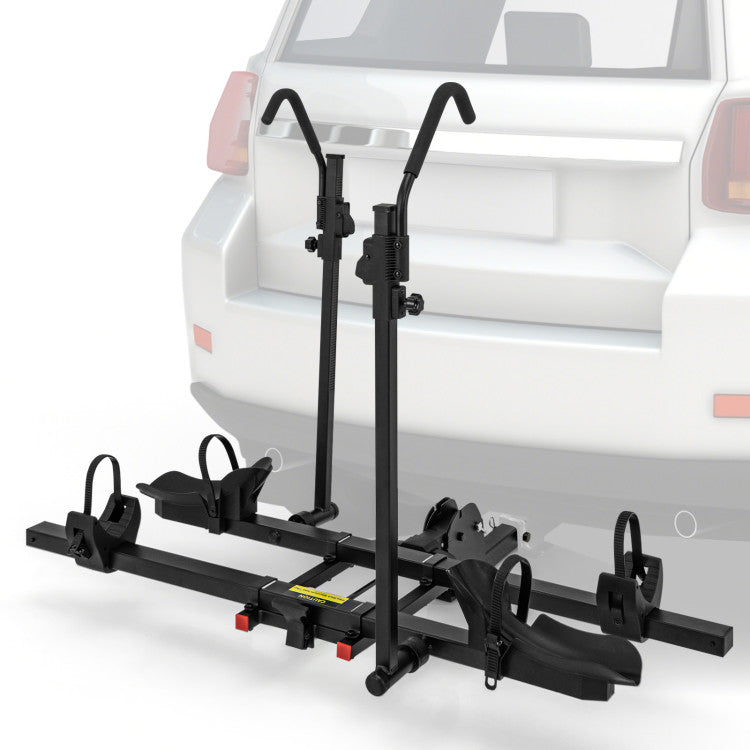 Heavy-duty 2 Inch Hitch Mount Bike Rack Receiver Foldable 2 Bikes Platform Style Carrier with Adjustable Straps and Foot Pedal